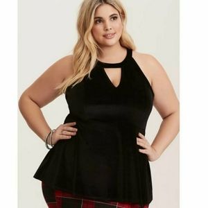 Torrid Black Velvet Peplum Cut Out top Size 2